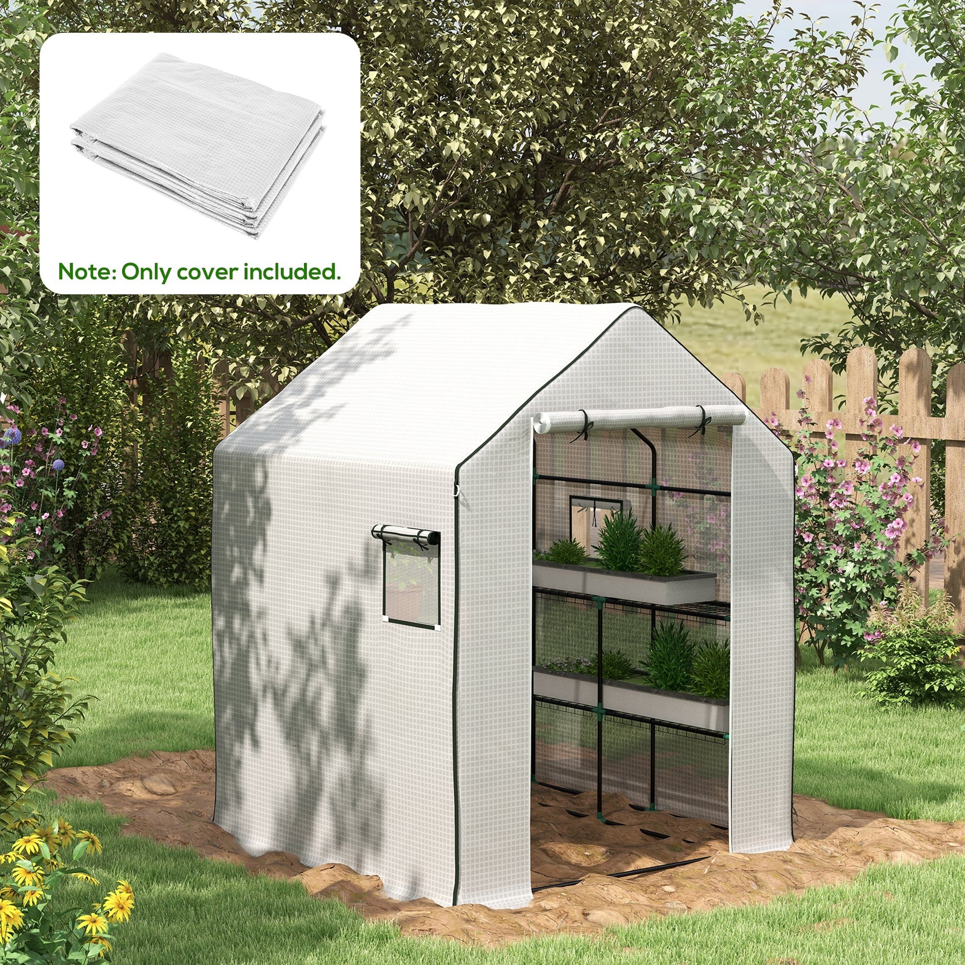 Outsunny 1 Piece Walk In Greenhouse Replacement Cover For 01 0472 W Roll Up Door And Mesh Windows, 55"X56.25"X74.75" Reinforced Anti Tear Pe Hot House Cover Frame Not Included , White White Polyethylene