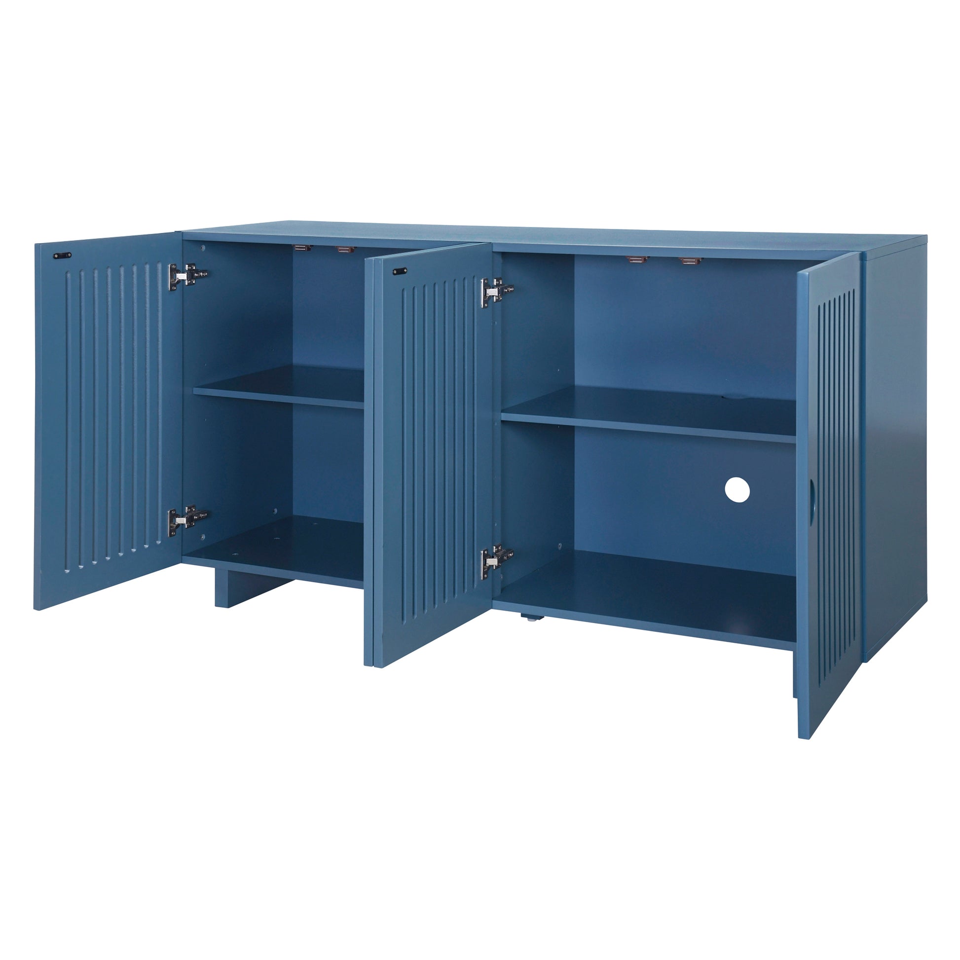 Modern Style Sideboard With Superior Storage Space, Hollow Door Design And 2 Adjustable Shelves For Living Room And Dining Room Navy Blue Navy Blue Dining Room Adjustabel Shelves Mdf