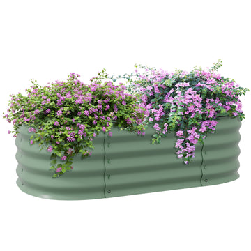 Outsunny 3.4' X 2' X 1' Galvanized Raised Garden Bed Kit, Outdoor Metal Elevated Planter Box With Safety Edging, Easy Diy Stock Tank For Growing Flowers, Herbs & Vegetables, Green Green Steel