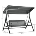 Outsunny 3 Person Patio Swing Chair Bed, Converting Flatbed, Outdoor Porch Swing Glider With Adjustable Canopy, Removable Cushions, Pillows, For Garden, Poolside, Backyard, Gray Gray Steel