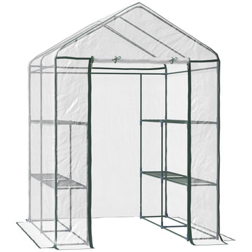 Outsunny 5' X 5' X 6' Mini Walk In Greenhouse Kit, Portable Green House With 3 Tier Shleves, Roll Up Door, And Weatherized Plastic Cover For Backyard Garden, Garden Clear Steel