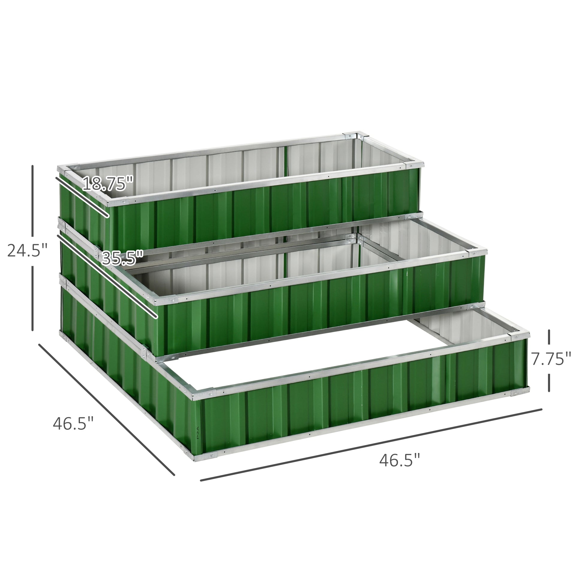 Outsunny 3 Tier Raised Garden Bed Color Steel Raised Garden Bed W Pair Of G 47''X 47''X 25'' For Backyard, Patio To Grow Vegetables, Herbs, And Flowers, Green Green Steel