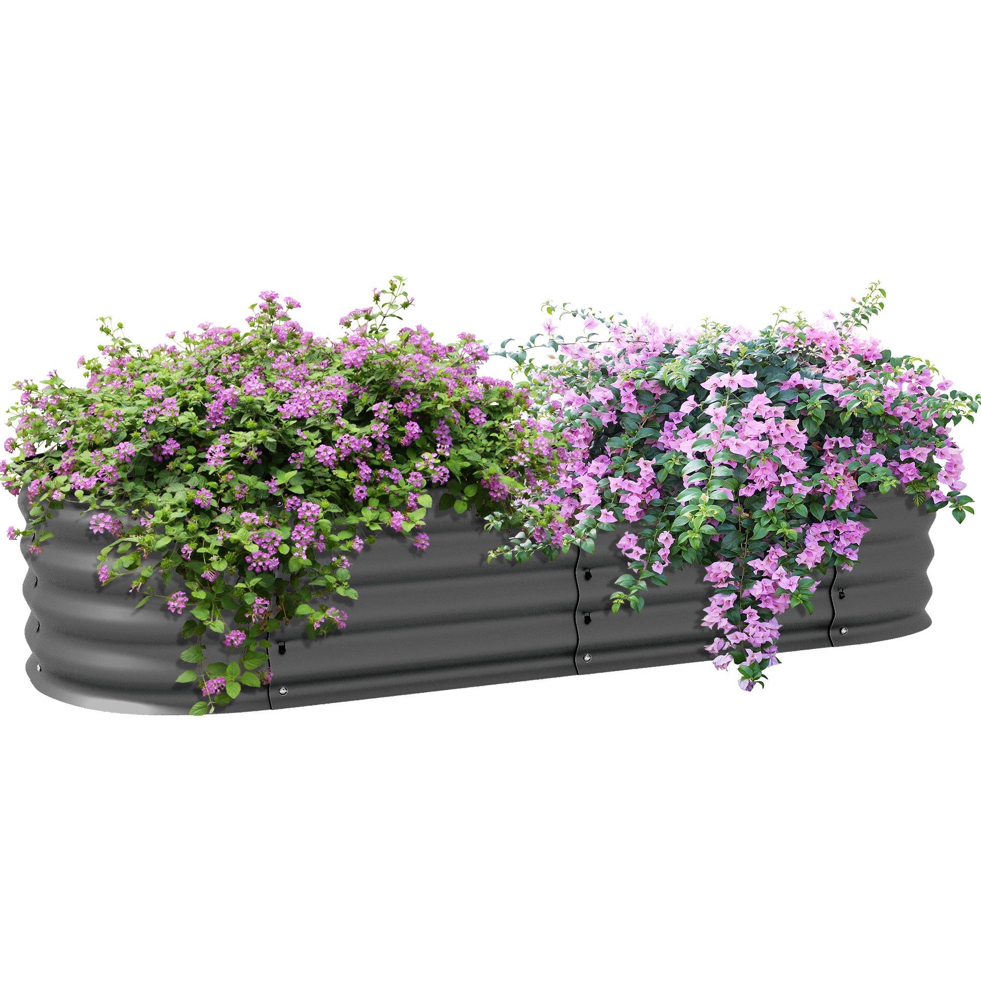 Outsunny 4.9' X 2' X 1' Galvanized Raised Garden Bed Kit, Outdoor Metal Elevated Planter Box With Safety Edging, Easy Diy Stock Tank For Growing Flowers, Herbs & Vegetables, Dark Gray Gray Steel
