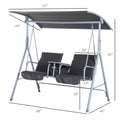 Outsunny 2 Person Porch Swing With Stand, Outdoor Swing With Canopy, Pivot Storage Table, 2 Cup Holders, Cushions For Patio, Backyard, Gray Beige Steel