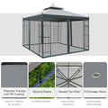 Outsunny 10' X 10' Patio Gazebo With Corner Frame Shelves, Double Roof Outdoor Gazebo Canopy Shelter With Netting, For Patio, Wedding, Catering & Events, Gray Gray Steel