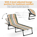 Outsunny Folding Chaise Lounge Pool Chair, Patio Sun Tanning Chair, Outdoor Lounge Chair W 4 Position Reclining Back, Pillow,Mesh & Bungee Seat For Beach, Yard, Patio, Rainbow Striped Yellow Steel