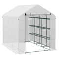 Outsunny Walk In Greenhouse For Outdoors With Roll Up Zipper Door, 18 Shelves, Pe Cover, Small And Portable Green House, Heavy Duty Humidity Seal, 95.25