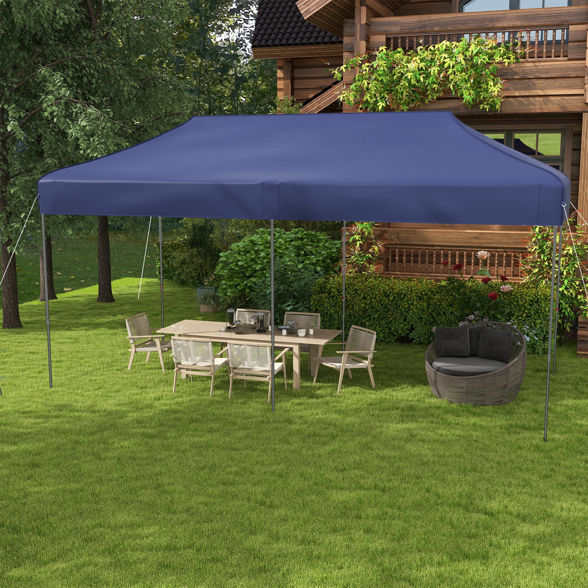 Outsunny 10' X 20' Pop Up Canopy Tent, Instant Sun Shelter With 3 Level Adjustable Height, Easy Up Outdoor Tent For Parties With Wheeled Carry Bag For Garden, Patio, Dark Blue Dark Blue Steel