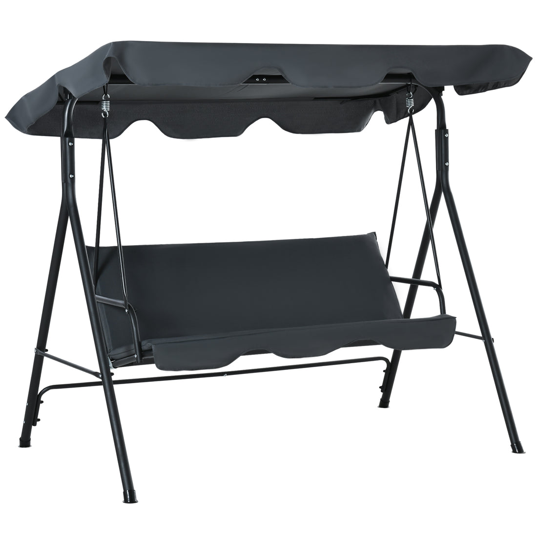 Outsunny 3 Person Porch Swing With Stand, Outdoor Swing For Patio Porch With Adjustable Tilt Canopy & Comfortable Swing Bench Style Seat, Steel Frame, Grey Gray Steel