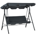 Outsunny 3 Person Porch Swing With Stand, Outdoor Swing For Patio Porch With Adjustable Tilt Canopy & Comfortable Swing Bench Style Seat, Steel Frame, Grey Gray Steel