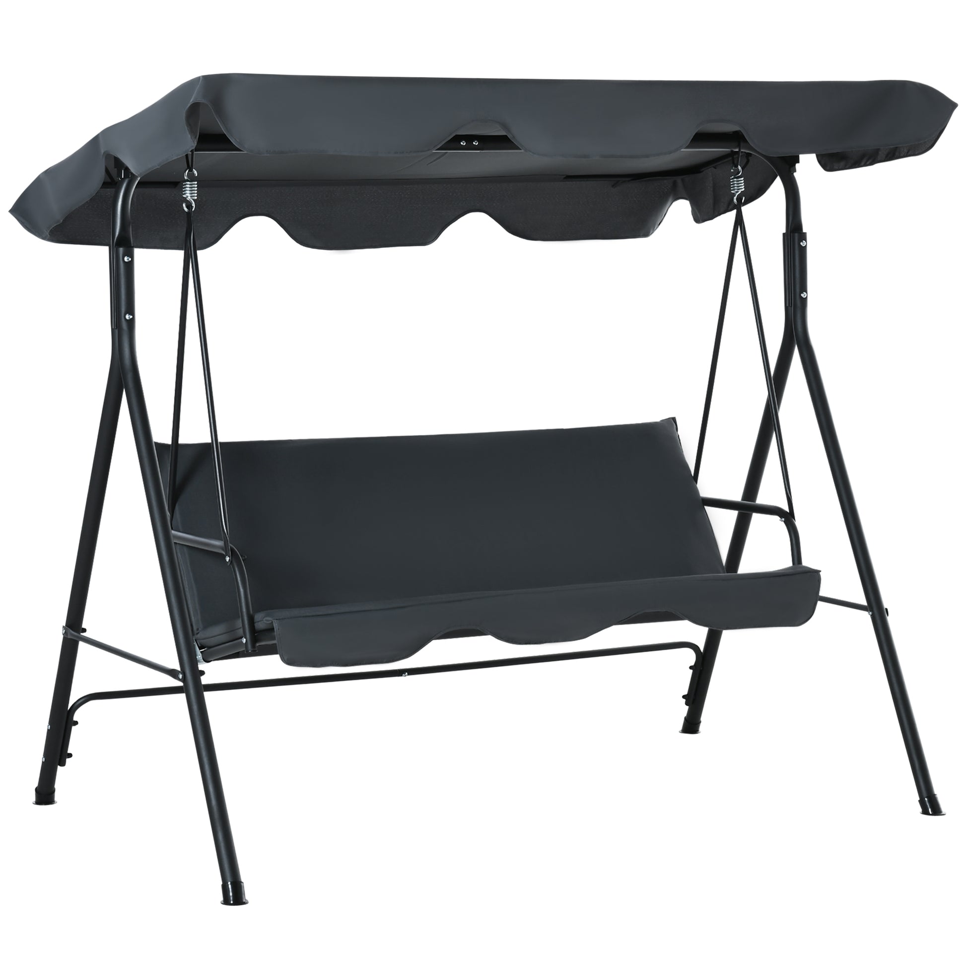 Outsunny 3 Person Porch Swing With Stand, Outdoor Swing For Patio Porch With Adjustable Tilt Canopy & Comfortable Swing Bench Style Seat, Steel Frame, Grey Gray Steel