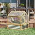 Outsunny Raised Garden Bed With Polycarbonate Greenhouse, Garden Wooden Cold Frame Greenhouse Flower Planter Protection, Peak Roof, 35.5