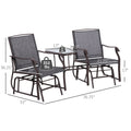 Outsunny Outdoor Glider Chairs With Coffee Table, Patio 2 Seat Rocking Chair Swing Loveseat Withsling For Backyard, Garden And Porch, Grey Brown Steel