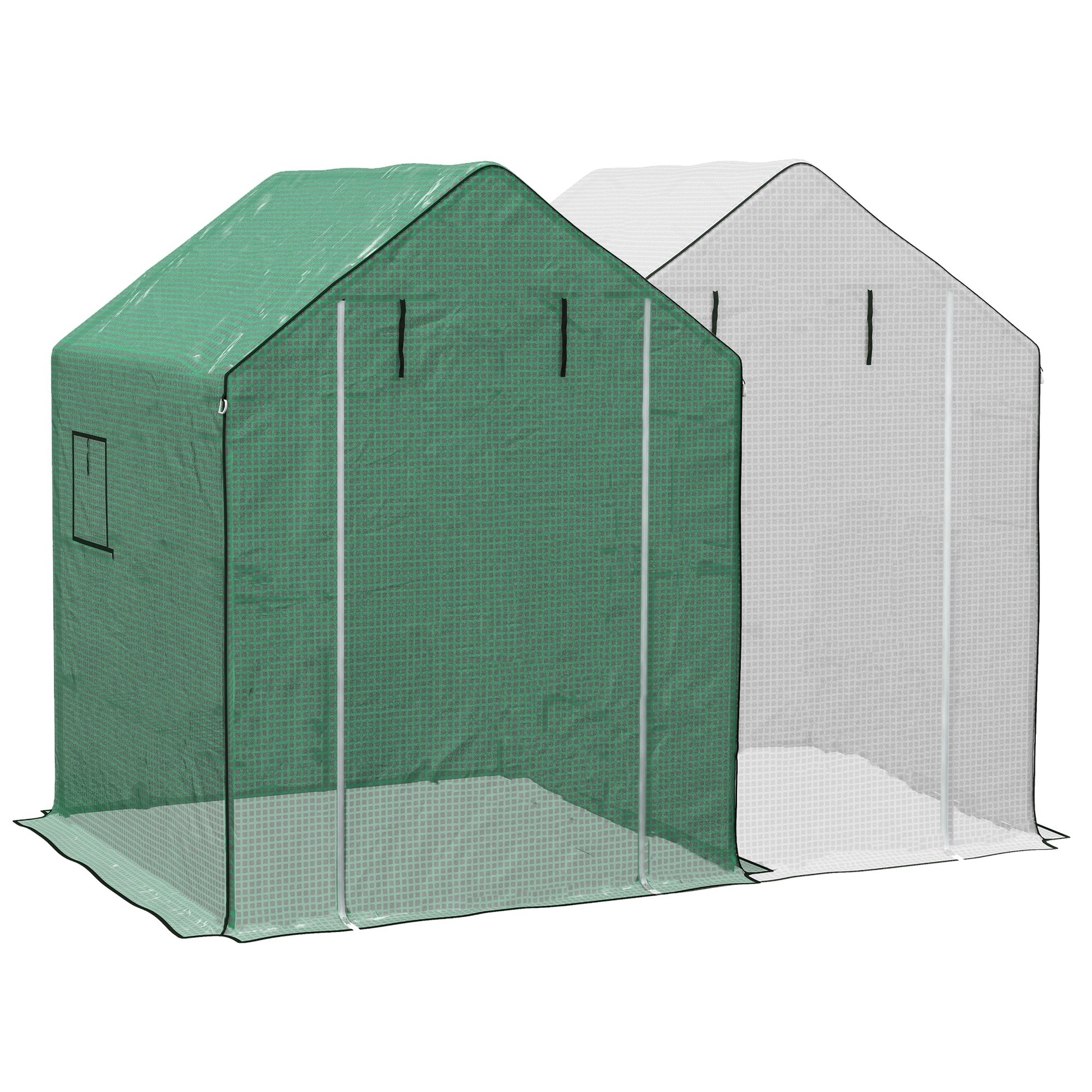 Outsunny 2 Pieces Walk In Greenhouse Replacement Cover For 01 0472 W Roll Up Door And Mesh Windows, 55"X56.25"X74.75" Reinforced Anti Tear Pe Hot House Cover Frame Not Included , White And Green Green Polyethylene