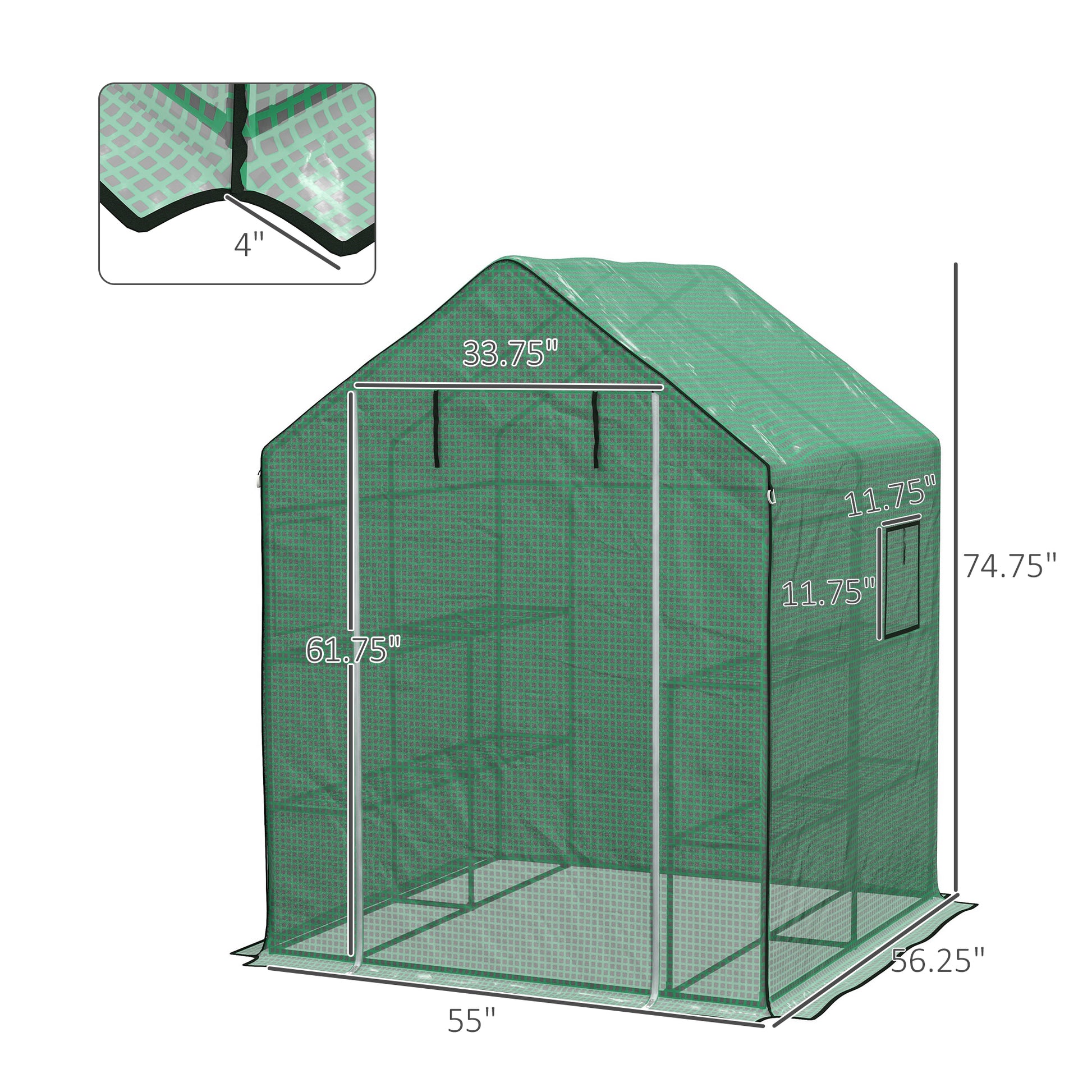 Outsunny 1 Piece Walk In Greenhouse Replacement Cover For 01 0472 W Roll Up Door And Mesh Windows, 55"X56.25"X74.75" Reinforced Anti Tear Pe Hot House Cover Frame Not Included , Green Green Polyethylene