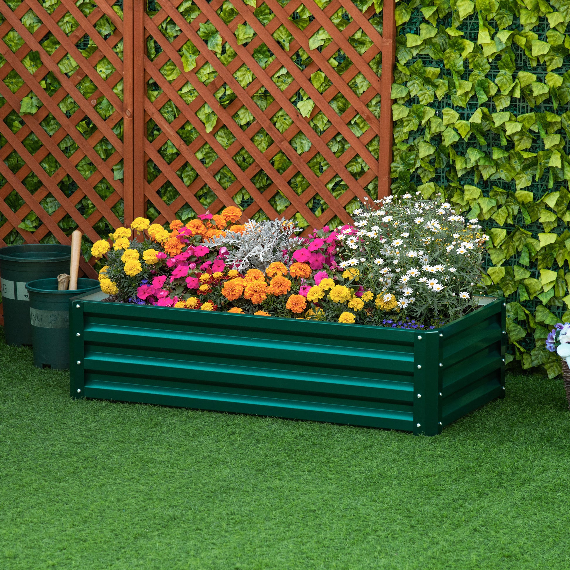 Outsunny Raised Garden Bed, 4' X 2' X 1' Galvanized Planter Box Raised Bed For Vegetables, Flowers, Plants And Herbs, Green Green Steel