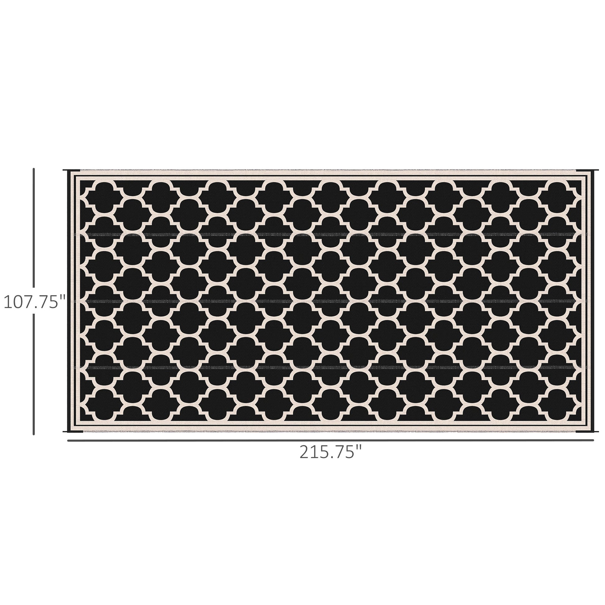 Outsunny Reversible Outdoor Rug, 9' X 18' Waterproof Plastic Straw Floor Mat, Portable Rv Camping Carpet, Large Floor Mat For Backyard, Deck, Picnic, Beach, Black & Beige Black Plastic