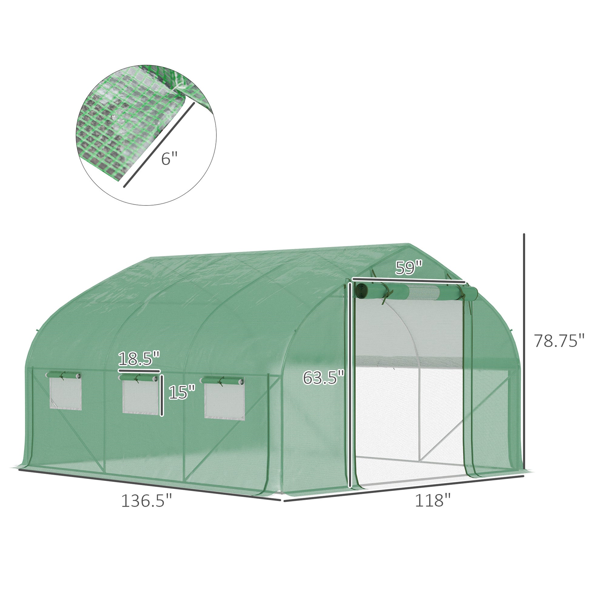 Outsunny 11.5' X 10' X 6.5' Walk In Tunnel Greenhouse With Zippered Mesh Door, 7 Mesh Windows & Roll Up Sidewalls, Upgraded Gardening Plant Hot House With Galvanized Steel Hoops, Green Green Steel