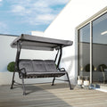 Outsunny 3 Seat Patio Swing Chair, Outdoor Swing Glider With Adjustable Canopy, Removable Thicken Cushion, And Weather Resistant Steel Frame, For Garden, Poolside, Backyard, Black Black Steel