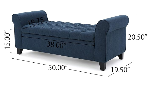 Hayes Armed Storage Bench Navy Blue Fabric