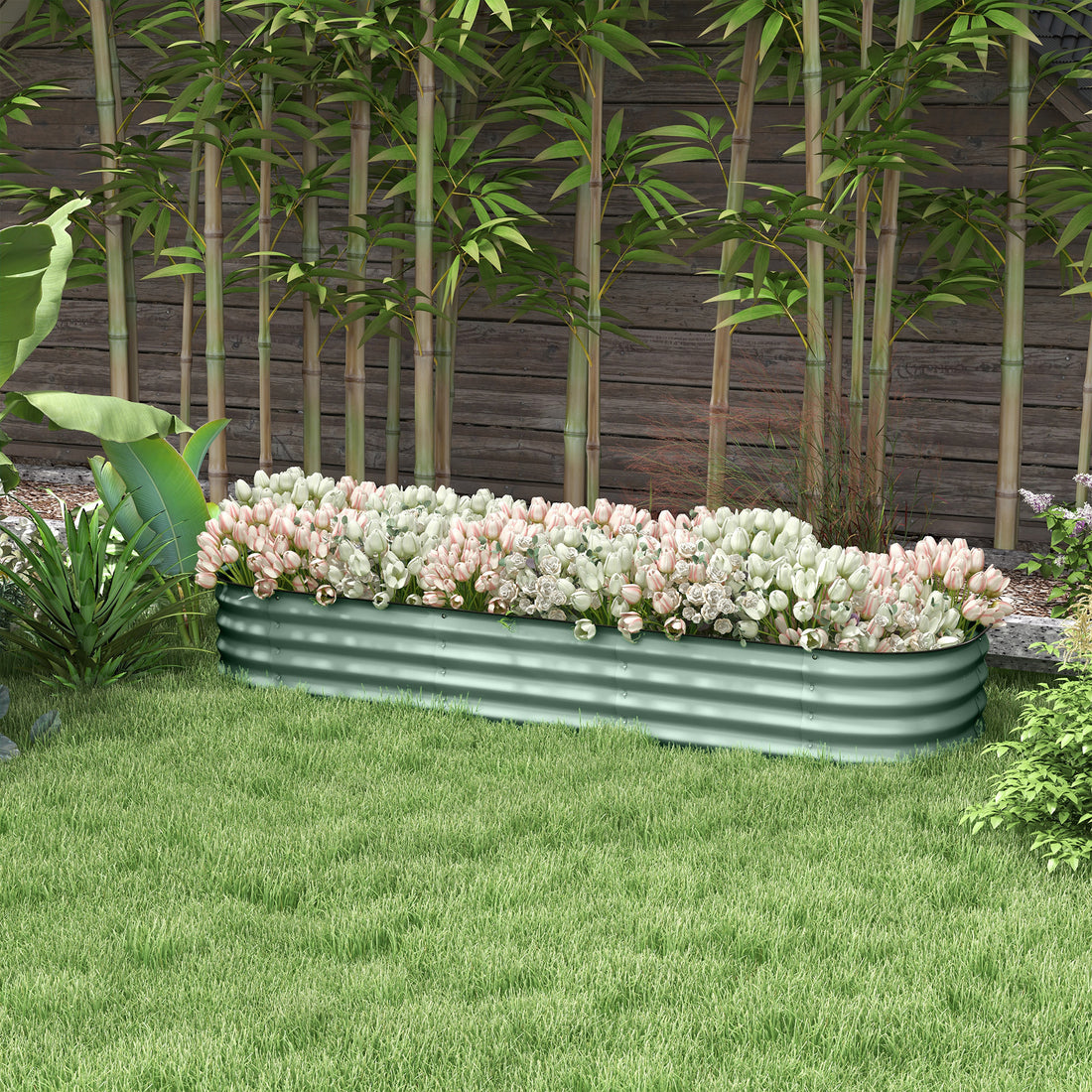 Outsunny 6.4' X 2' X 1' Galvanized Raised Garden Bed Kit, Outdoor Metal Elevated Planter Box With Safety Edging, Easy Diy Stock Tank For Growing Flowers, Herbs & Vegetables, Green Green Steel