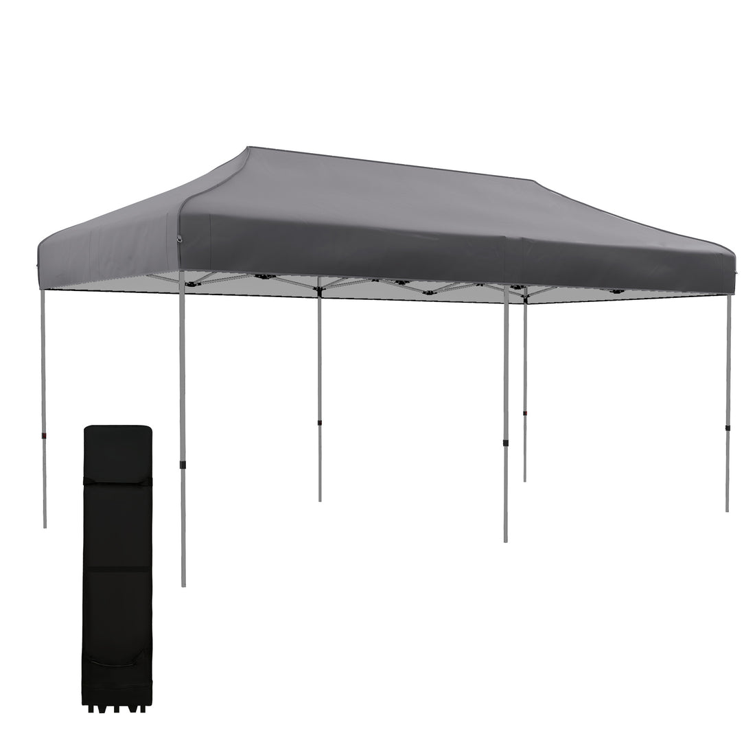 Outsunny 10' X 20' Pop Up Canopy Tent, Instant Sun Shelter With 3 Level Adjustable Height, Easy Up Outdoor Tent For Parties With Wheeled Carry Bag For Garden, Patio, Gray Grey Steel