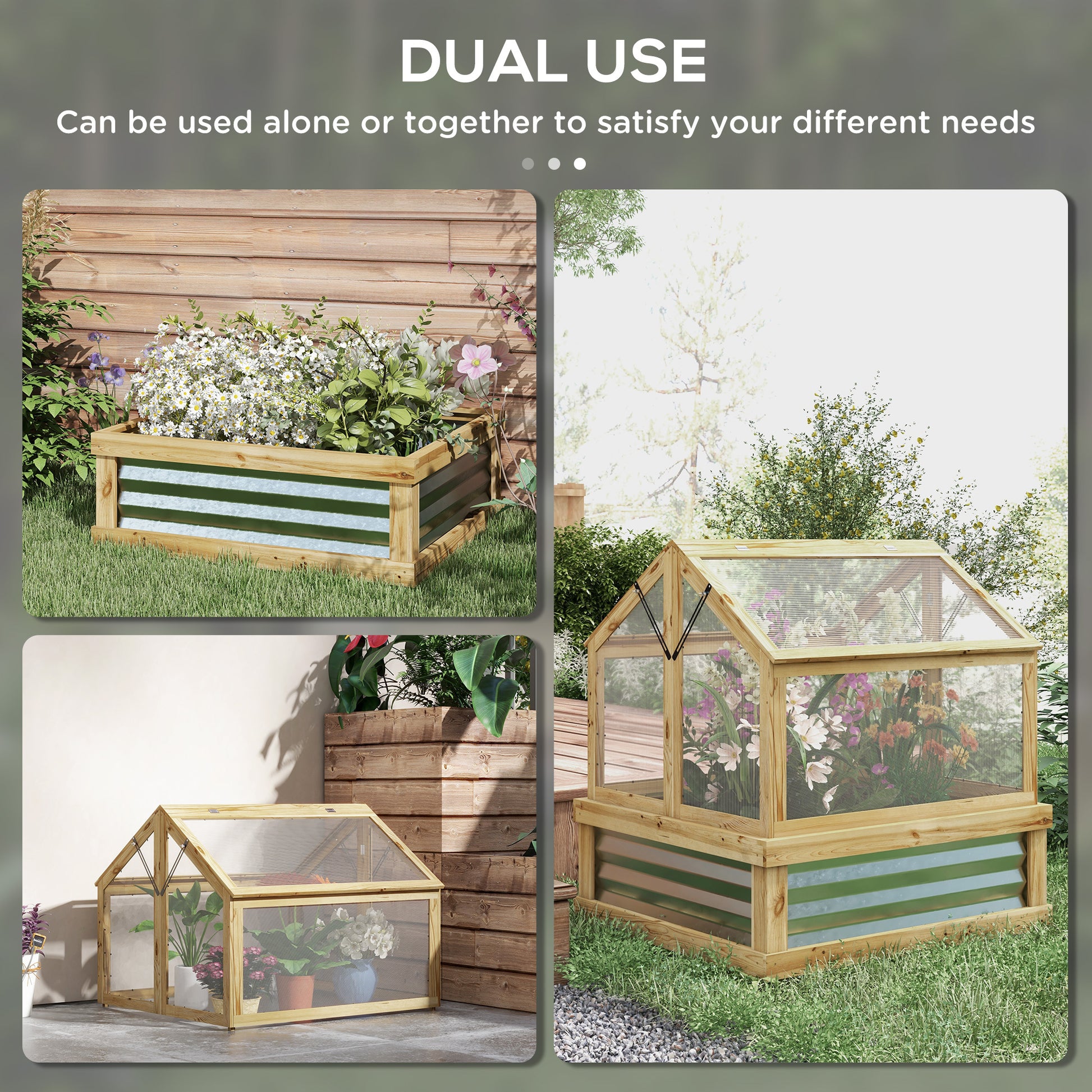 Outsunny Raised Garden Bed With Polycarbonate Greenhouse, Garden Wooden Cold Frame Greenhouse Flower Planter Protection, Peak Roof, 35.5" X 31.5" X 36", Natural Natural Wood