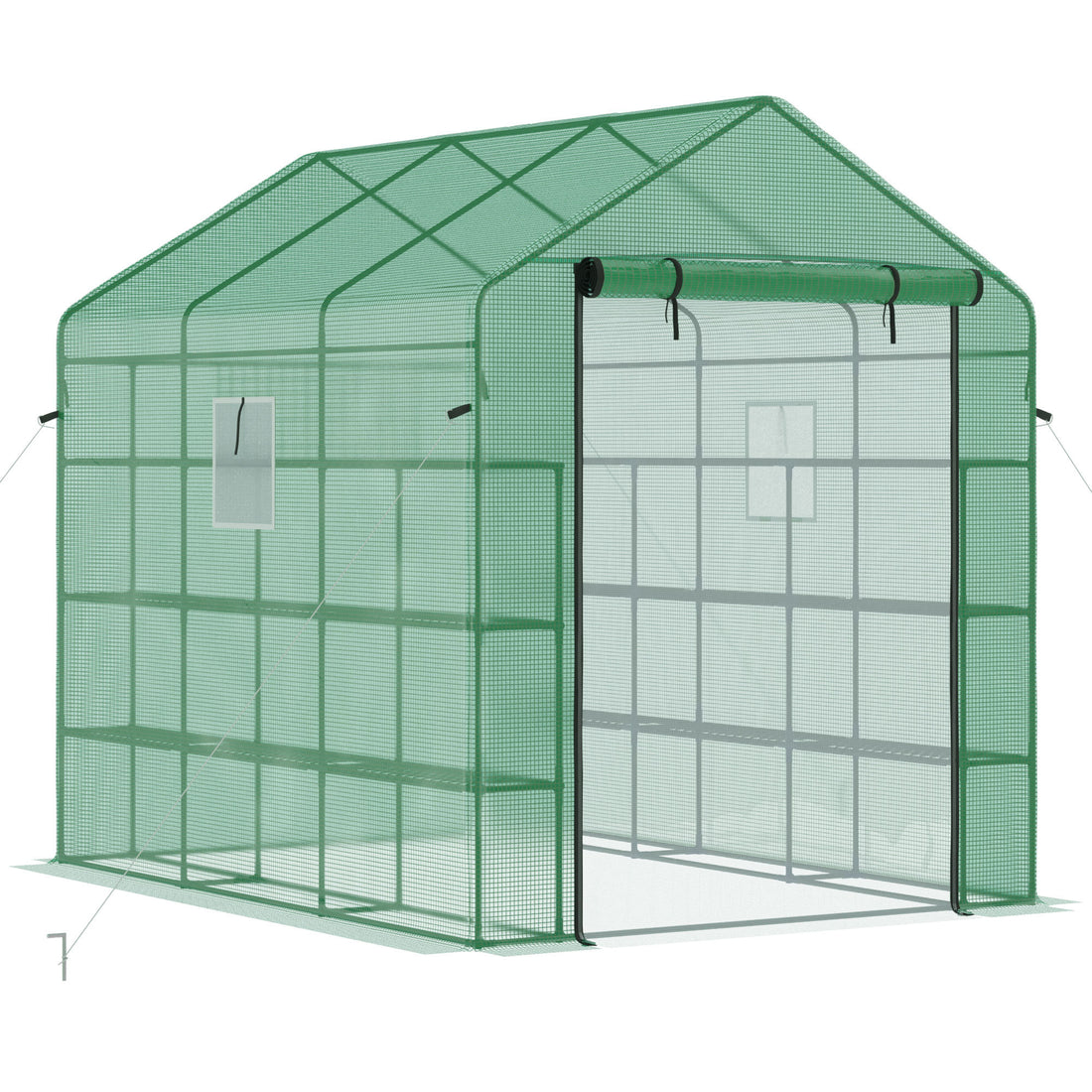 Outsunny 8' X 6' X 7' Walk In Greenhouse With Mesh Door And Windows, 18 Shelf Hot House With Trellis, Plant Labels, Uv Protective For Growing Flowers, Herbs, Vegetables, Saplings, Green Green Steel