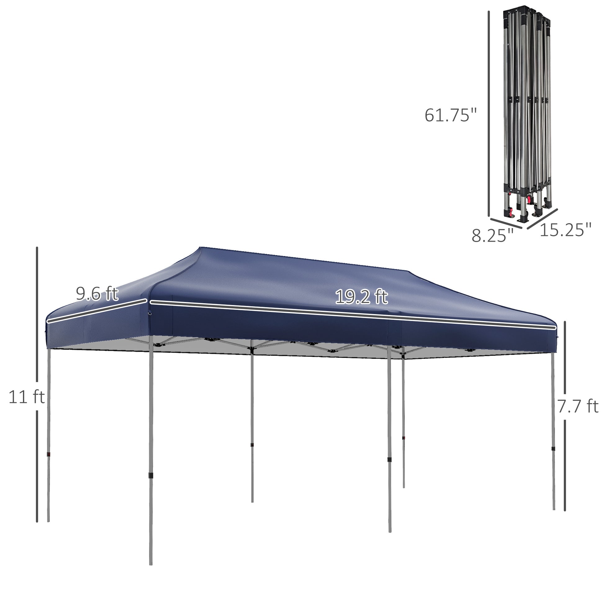 Outsunny 10' X 20' Pop Up Canopy Tent, Instant Sun Shelter With 3 Level Adjustable Height, Easy Up Outdoor Tent For Parties With Wheeled Carry Bag For Garden, Patio, Dark Blue Dark Blue Steel