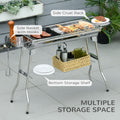 Outsunny Charcoal Grill, Stainless Steel Portable Folding Bbq, Outdoor Hibachi For Backyard Cooking, Camping, Picnic, Party, Tailgating And Travel With Pan, Grill Rack, Shelves, And Hooks Silver Stainless Steel