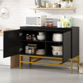 Minimalist & Luxury Cabinet Two Door Sideboard With Gold Metal Legs For Living Room, Dining Room Black Black Particle Board