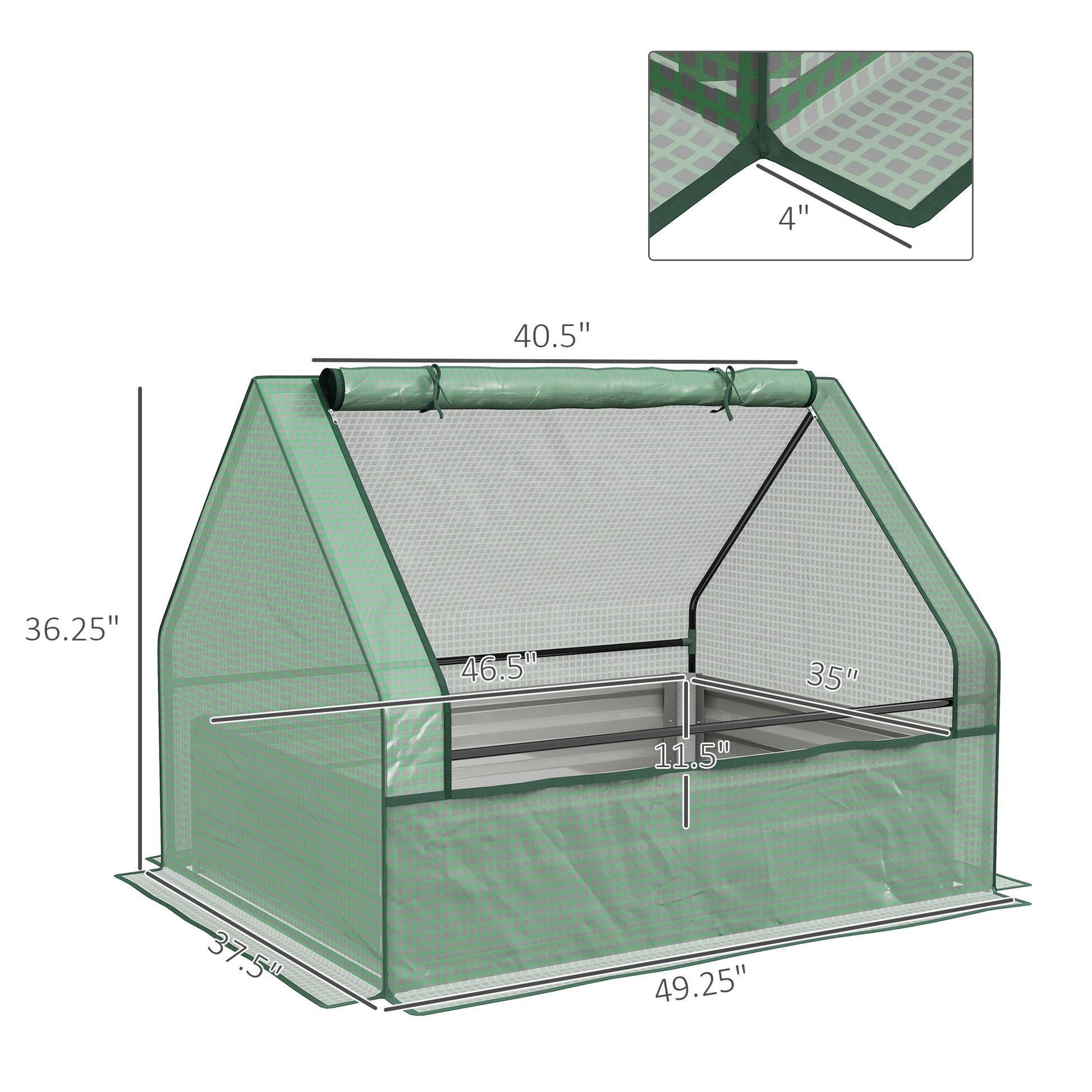 Outsunny Raised Garden Bed With Mini Greenhouse, Galvanized Outdoor Planter Box With Cover, For Herbs And Vegetables, Use For Patio, Garden, Balcony, Green Cover And Silver Planter Green Steel