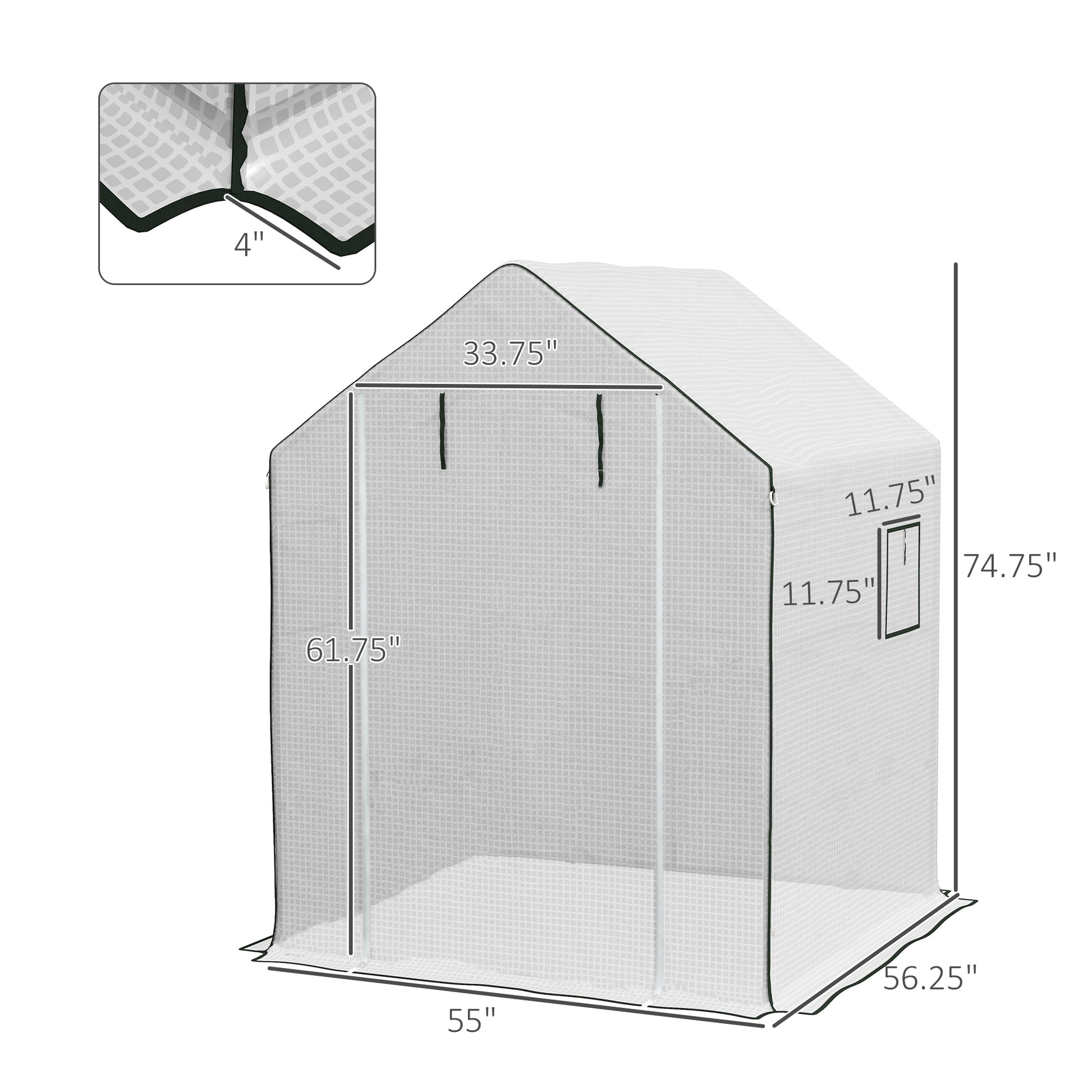 Outsunny 1 Piece Walk In Greenhouse Replacement Cover For 01 0472 W Roll Up Door And Mesh Windows, 55"X56.25"X74.75" Reinforced Anti Tear Pe Hot House Cover Frame Not Included , White White Polyethylene