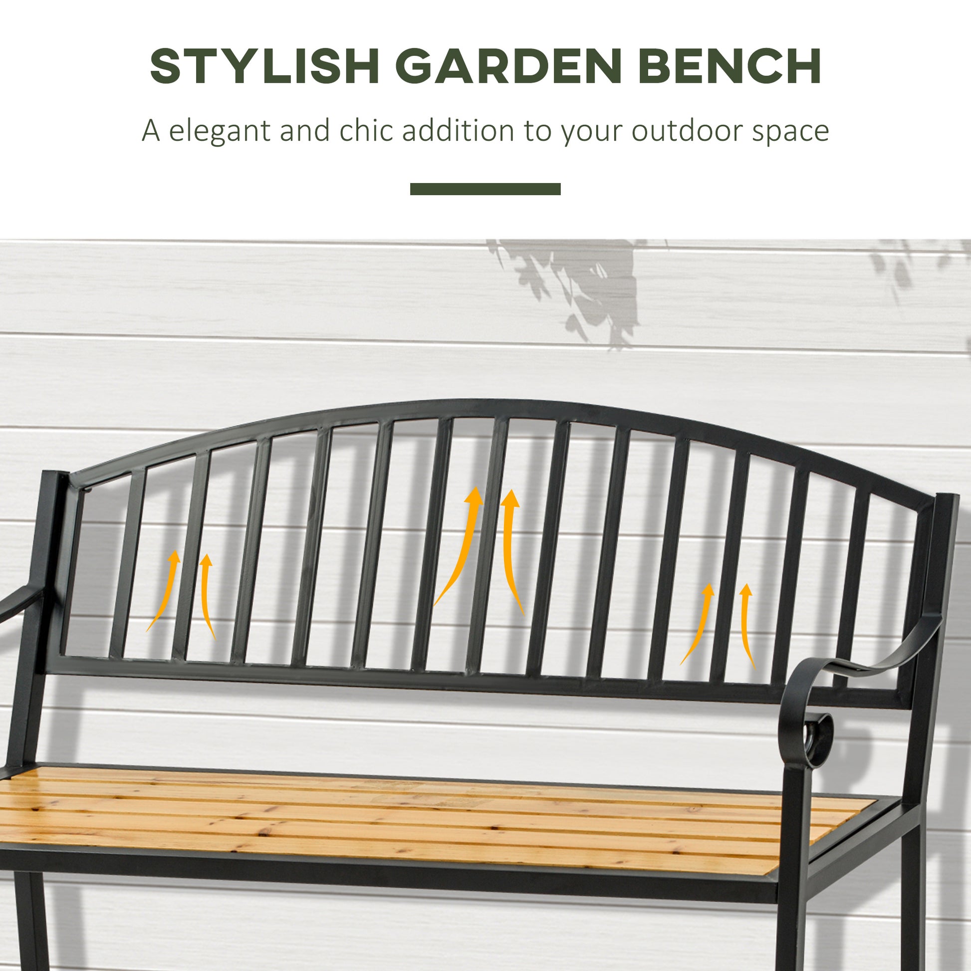 Outsunny 50" Garden Bench, Patio Loveseat With Antique Backrest, Wood Seat And Steel Frame For Backyard Or Porch Natural Steel