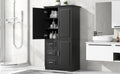 Tall And Wide Storage Cabinet With Doors For Bathroom Office, Three Drawers, Black Black Mdf