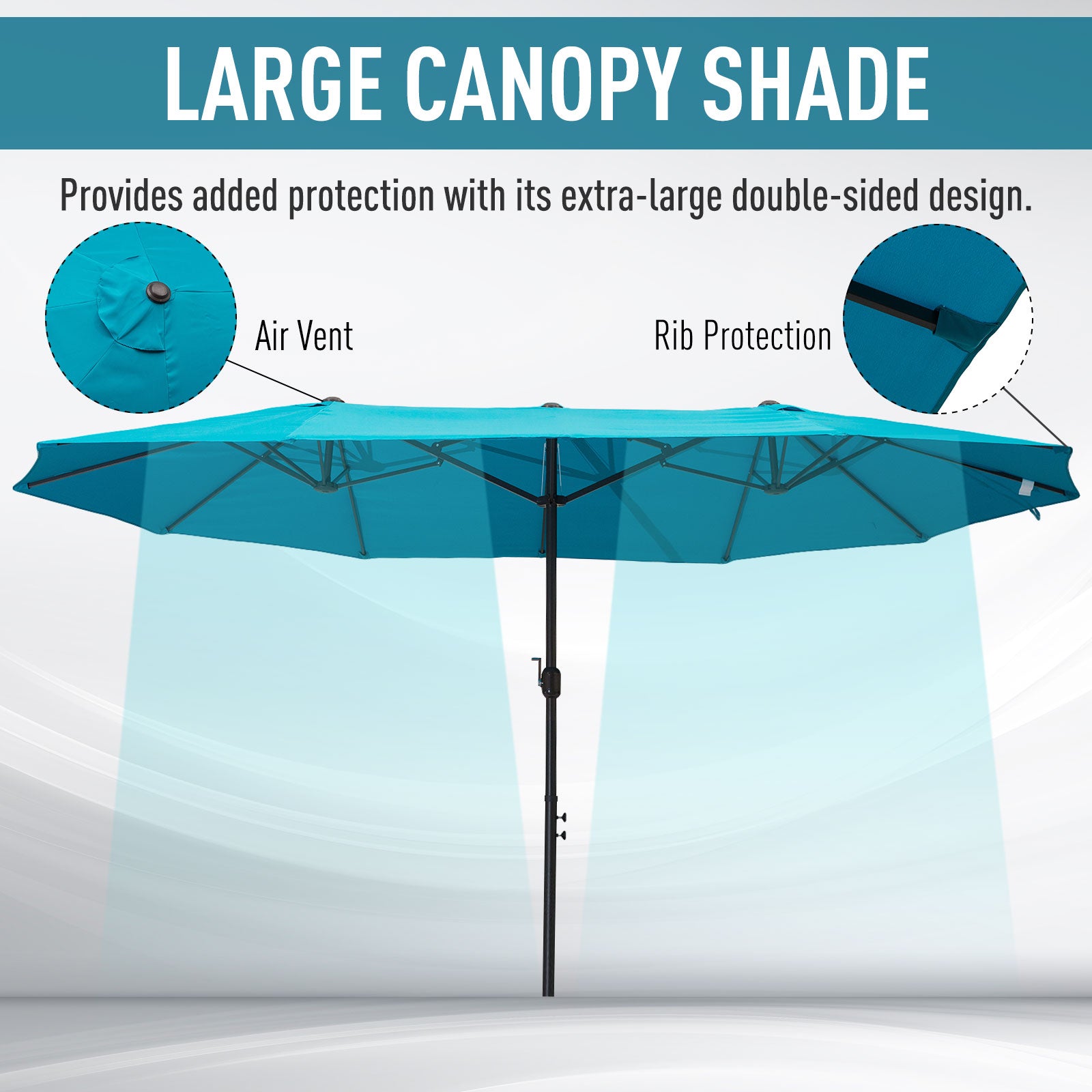 Outsunny Extra Large 15Ft Patio Umbrella, Double Sided Outdoor Umbrella With Crank Handle And Air Vents For Backyard, Deck, Pool, Market, Blue Blue Steel