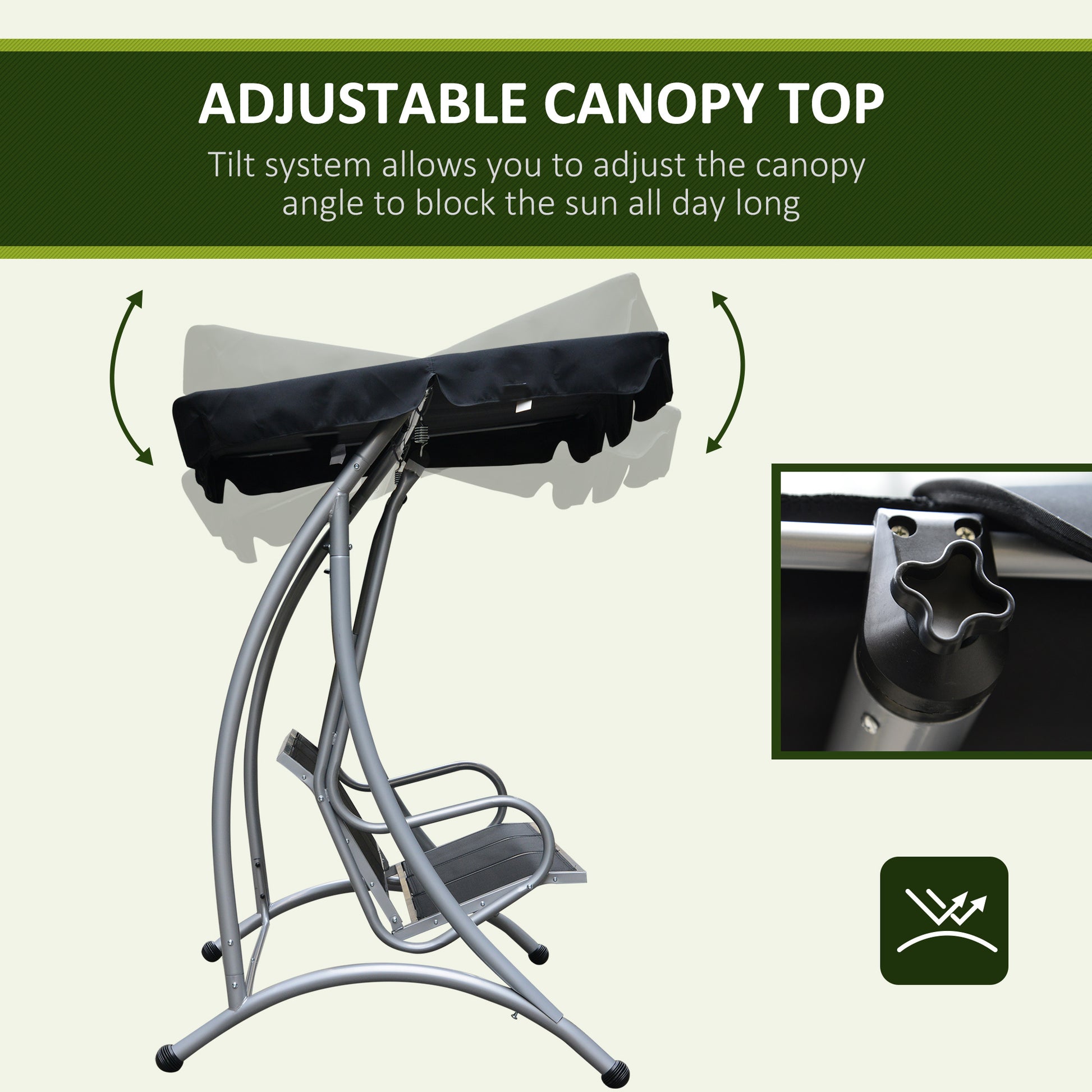 Outsunny 3 Seat Patio Swing Chair, Outdoor Canopy Swing With Stand, Adjustable Shade, Steel Frame For Adults, Garden, Poolside, Black Black Steel