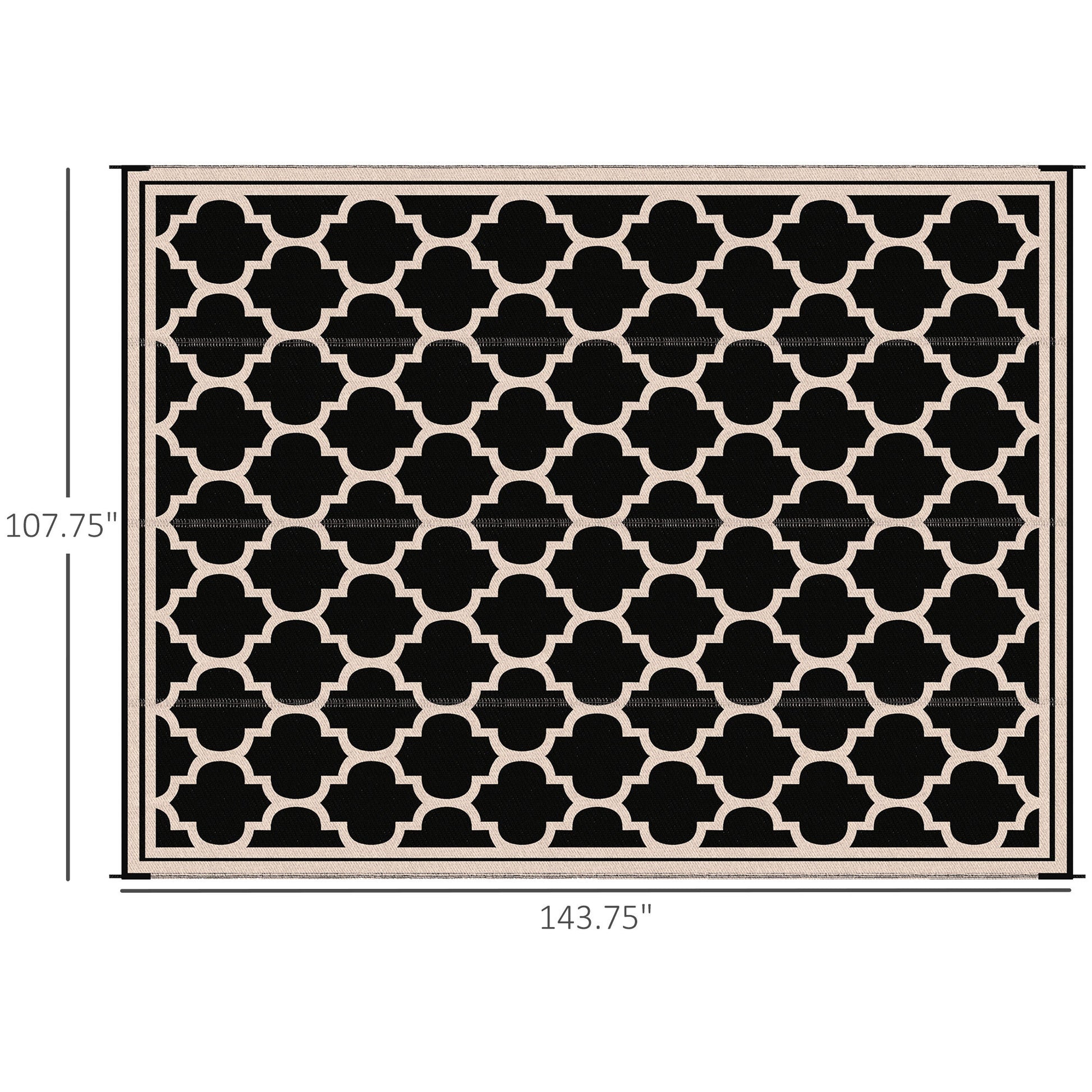 Outsunny Reversible Outdoor Rug Carpet, 9' X 18' Waterproof Plastic Straw Rug, Portable Rv Camping Rugs With Carry Bag, Large Floor Mat For Backyard, Deck, Picnic, Beach, Black & Beige Black Polypropylene