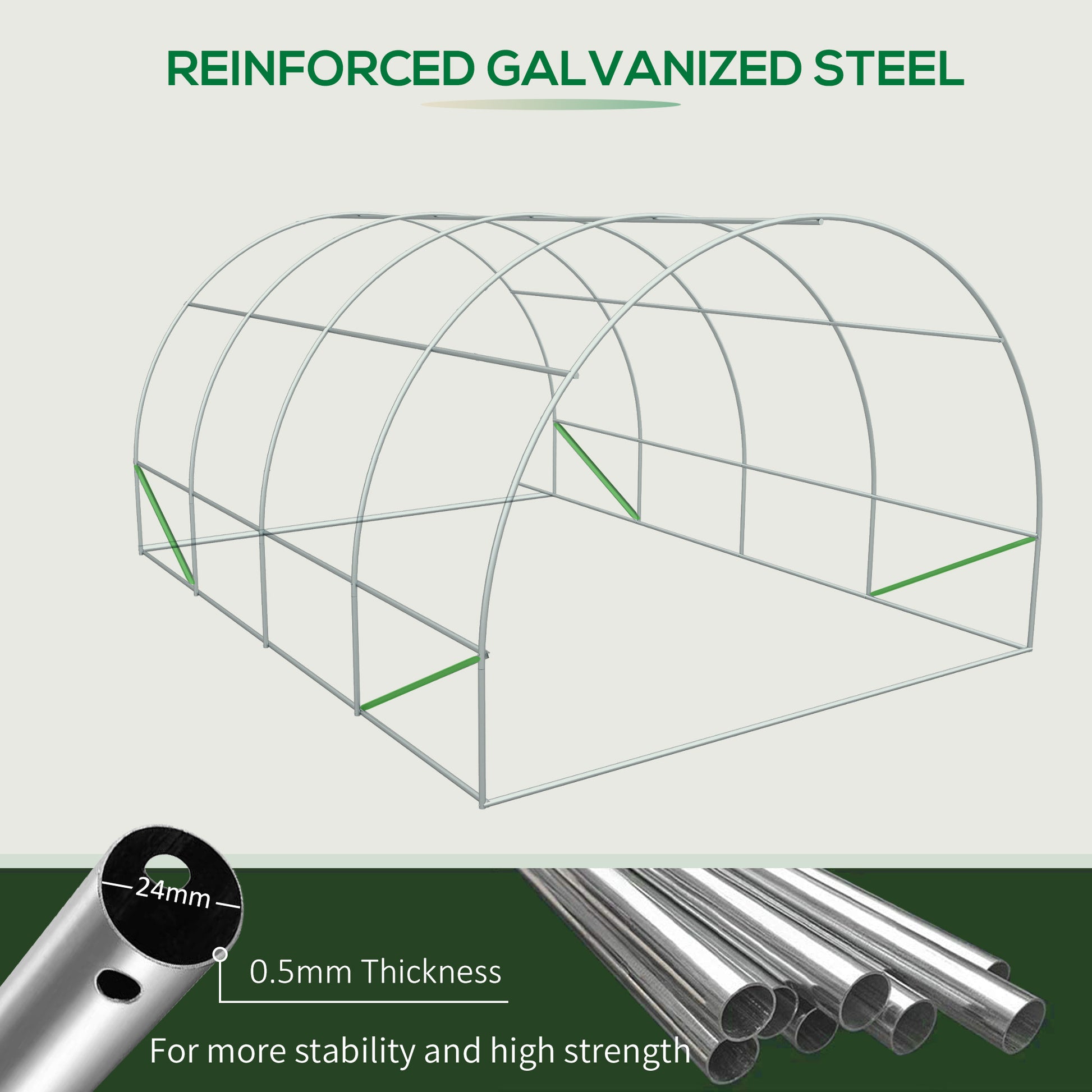 Outsunny 20' X 10' X 7' Outdoor Walk In Greenhouse, Tunnel Green House With Roll Up Windows, Zippered Door, Pe Cover, Heavy Duty Steel Frame, Green Green Steel