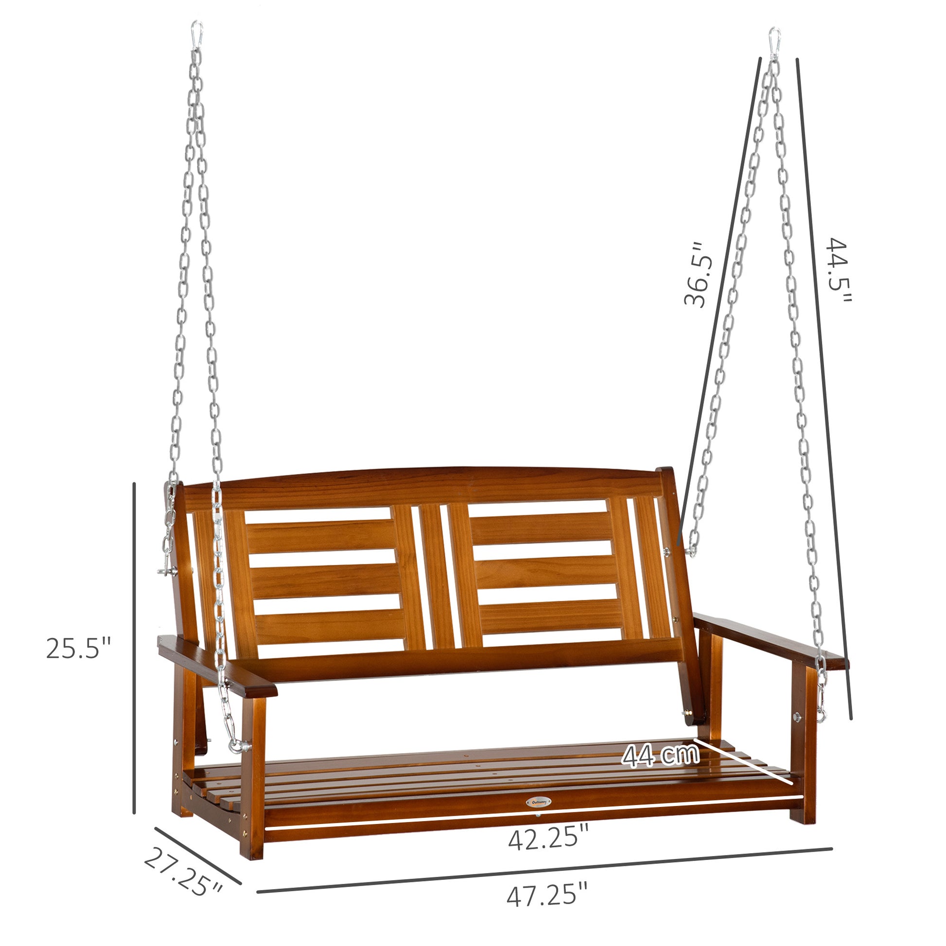 Outsunny 2 Person Front Porch Swing, Hanging Patio Swing, Outdoor Swing Bench With Pine Wood Frame And Hanging Chains For Garden And Yard, 550 Lbs Weight Capacity Natural Wood