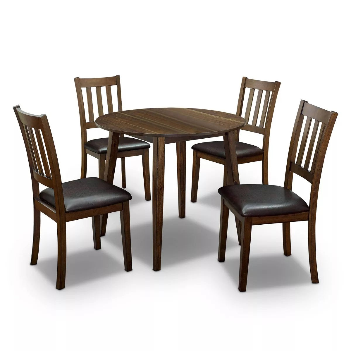 Kitchen 5Pc Dining Set Round Dining Table And 4X Side Chairs Walnut, Dark Brown Transitional Solid Wood Dining Room Furniturepadded Seat Wood Walnut Brown Slat Back Seats 4 Wood Dining Room Solid