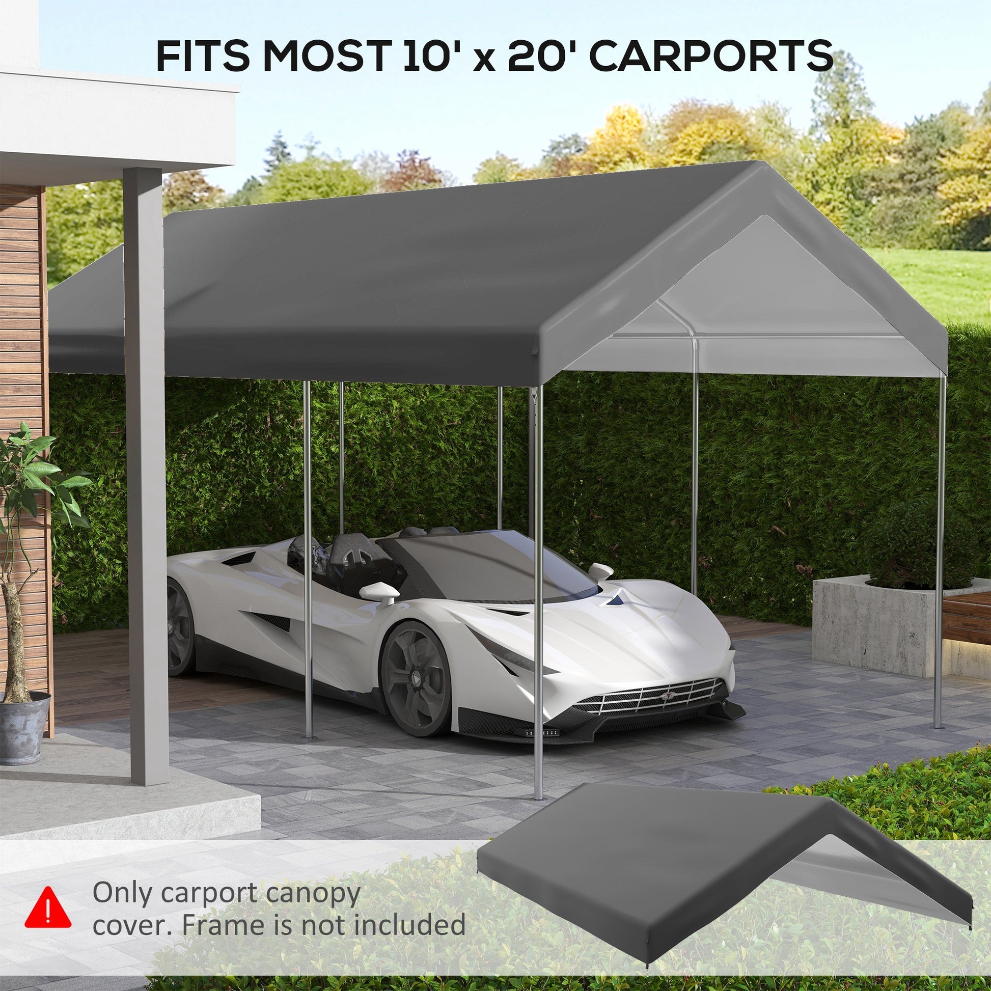 Outsunny 10' X 20' Carport Replacement Top Canopy Cover, Waterproof And Uv Protected Garage Car Port Cover With Ball Bungee Cords, Beige, Only Cover Gray Polyethylene