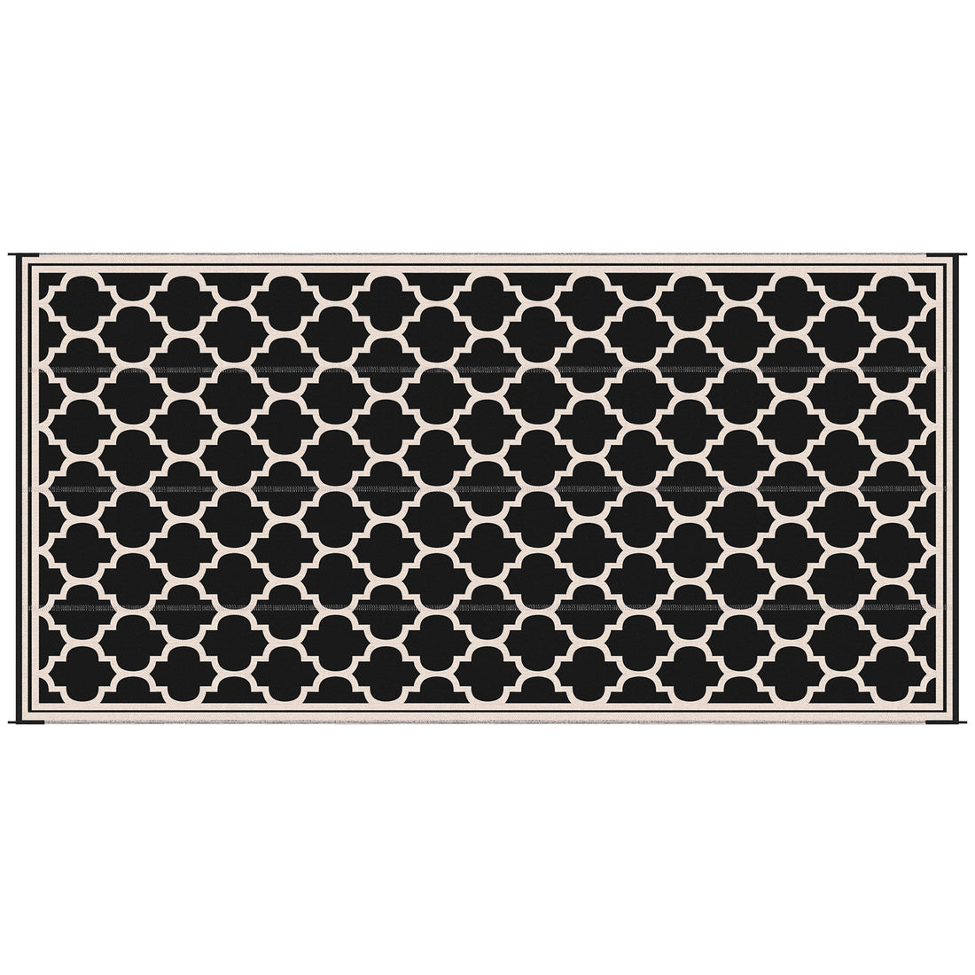 Outsunny Reversible Outdoor Rug, 9' X 18' Waterproof Plastic Straw Floor Mat, Portable Rv Camping Carpet, Large Floor Mat For Backyard, Deck, Picnic, Beach, Black & Beige Black Plastic