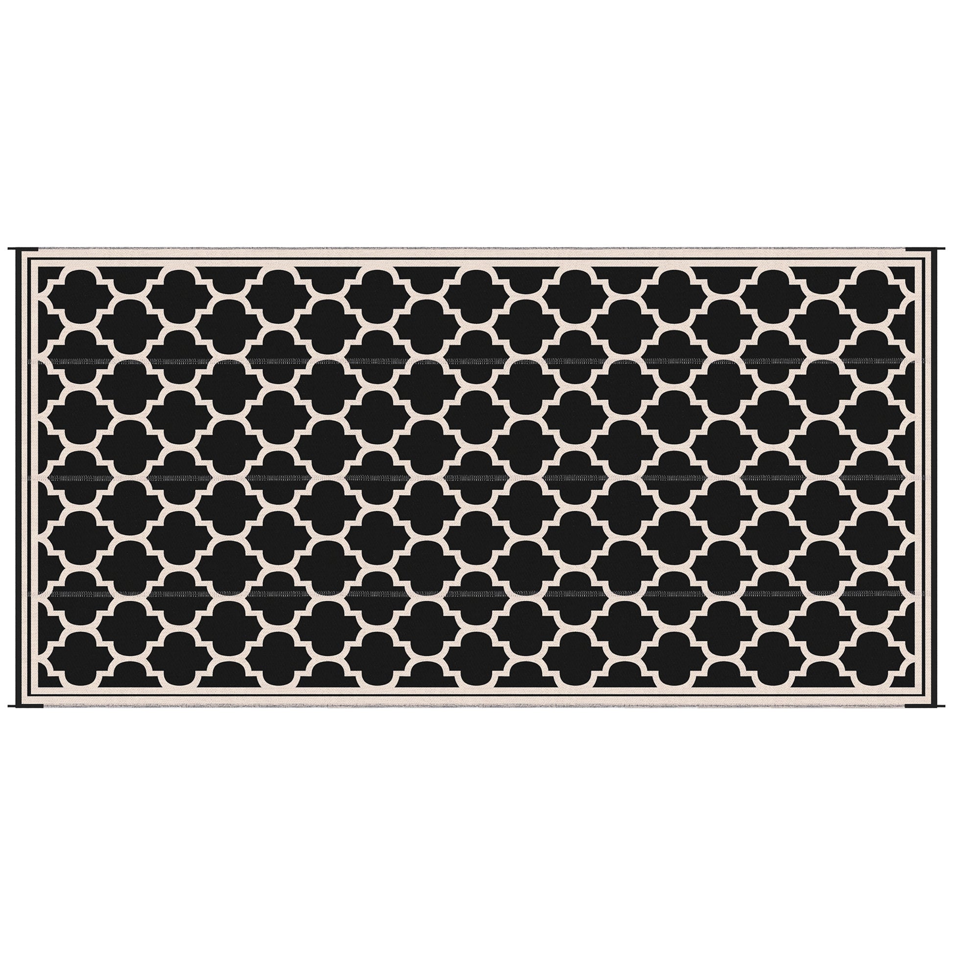 Outsunny Reversible Outdoor Rug, 9' X 18' Waterproof Plastic Straw Floor Mat, Portable Rv Camping Carpet, Large Floor Mat For Backyard, Deck, Picnic, Beach, Black & Beige Black Plastic