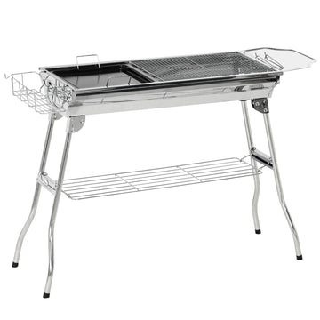 Outsunny Charcoal Grill, Stainless Steel Portable Folding Bbq, Outdoor Hibachi For Backyard Cooking, Camping, Picnic, Party, Tailgating And Travel With Pan, Grill Rack, Shelves, And Hooks Silver Stainless Steel