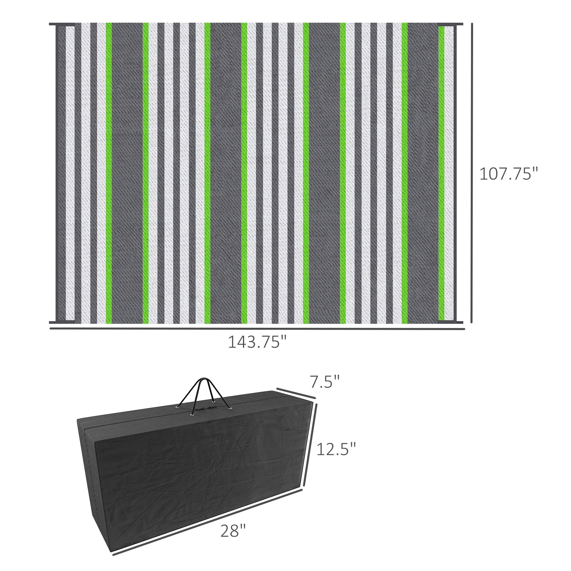 Outsunny Reversible Outdoor Rug Carpet, 9' X 12' Waterproof Plastic Straw Rug, Portable Rv Camping Rugs With Carry Bag, Large Floor Mat For Backyard, Deck, Picnic, Beach, Green & Gray Striped Green Polypropylene