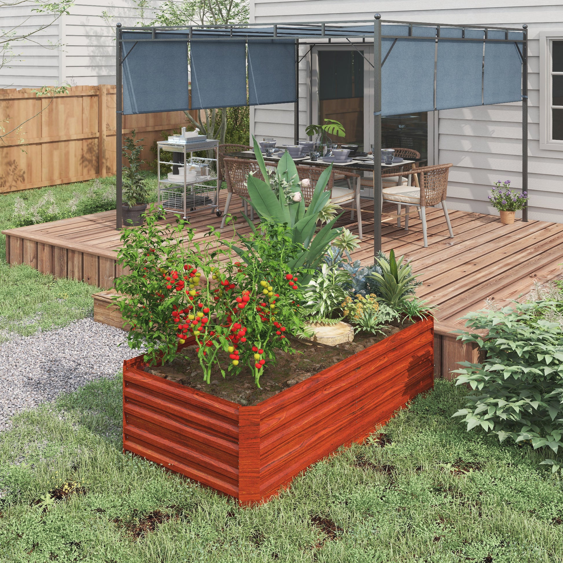 Outsunny Galvanized Raised Garden Bed Kit, Large And Tall Metal Planter Box For Vegetables, Flowers And Herbs, Reinforced, 6' X 3' X 2', Dark Brown Brown Steel