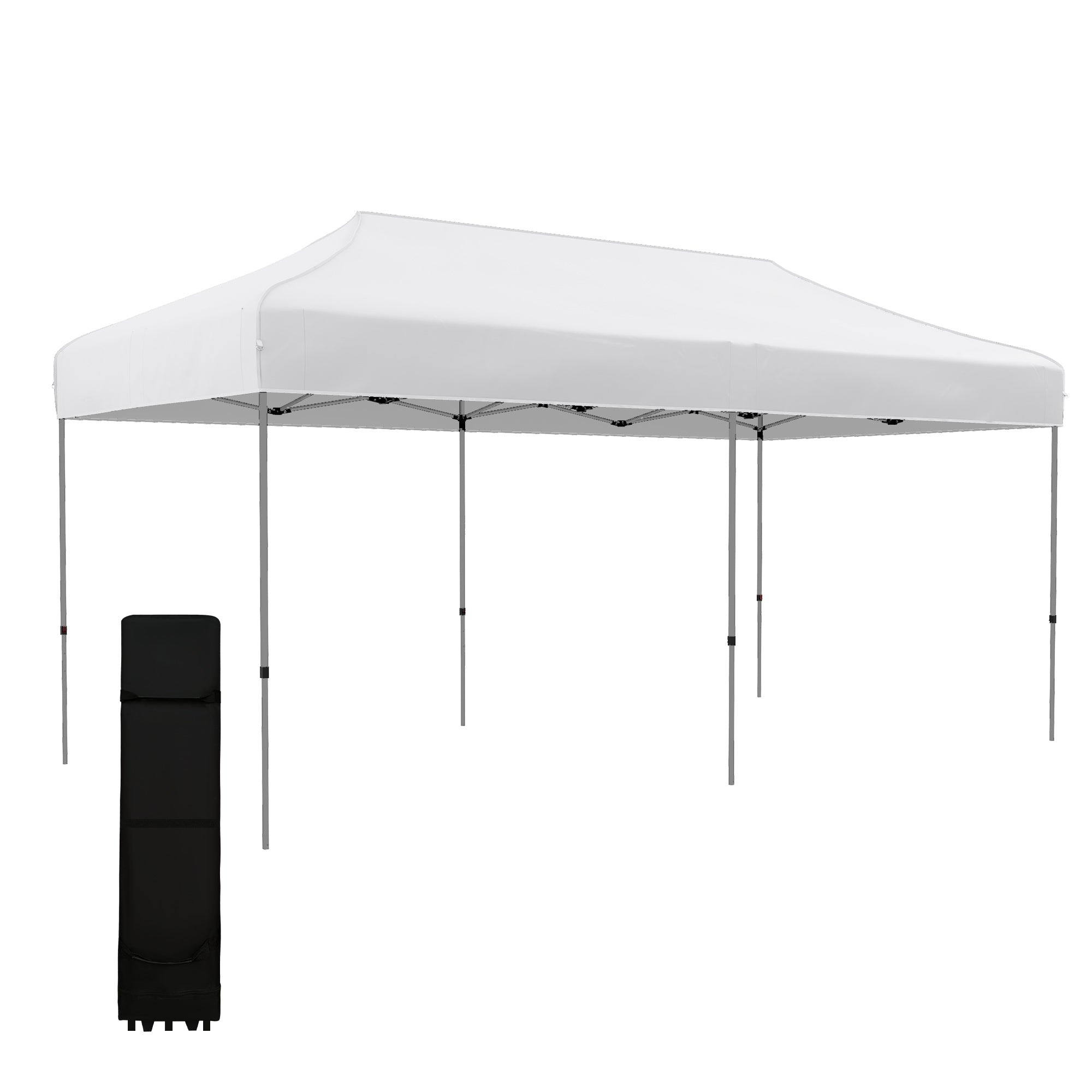 Outsunny 10' X 20' Pop Up Canopy Tent, Instant Sun Shelter With 3 Level Adjustable Height, Easy Up Outdoor Tent For Parties With Wheeled Carry Bag For Garden, Patio, White White Steel