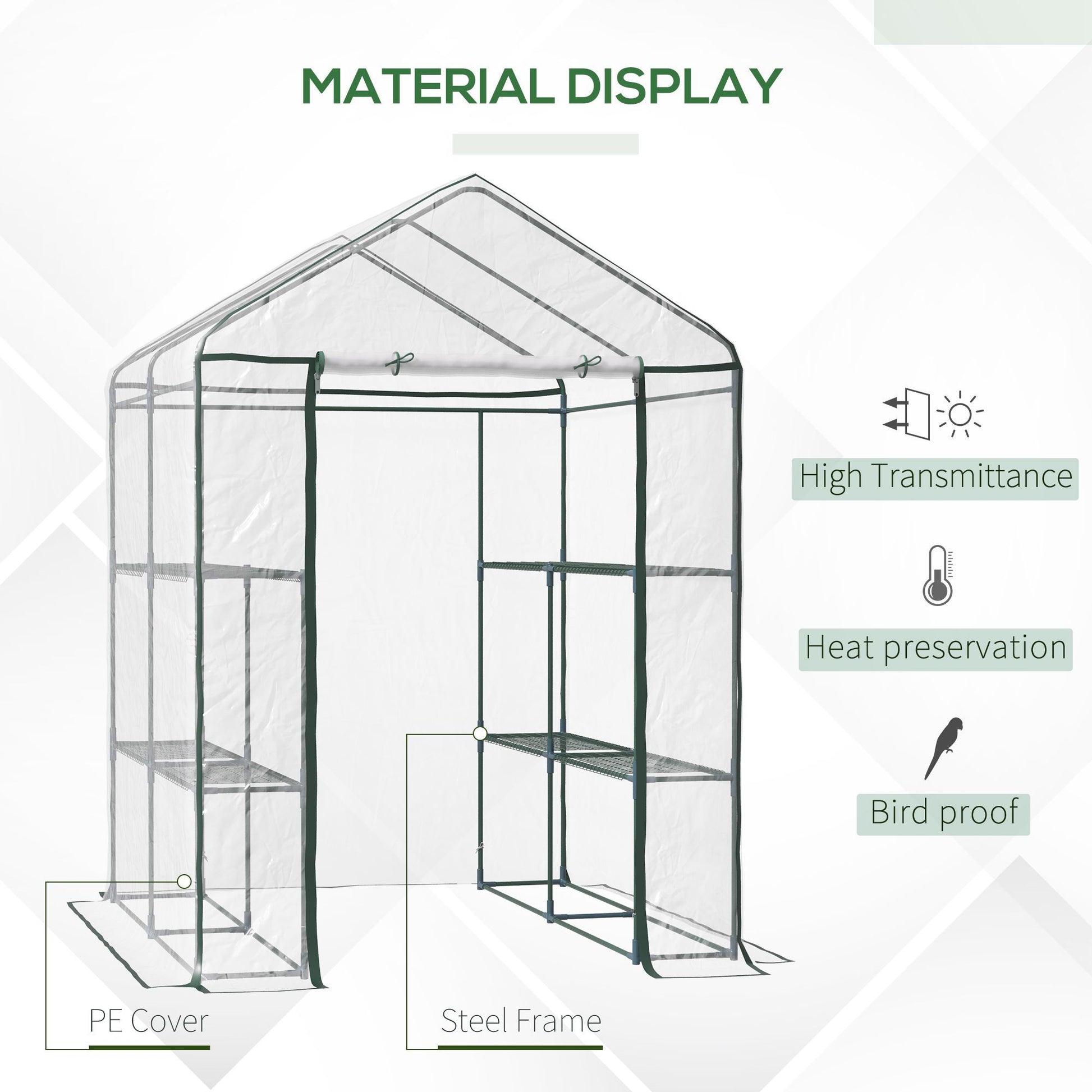 Outsunny 5' X 5' X 6' Mini Walk In Greenhouse Kit, Portable Green House With 3 Tier Shleves, Roll Up Door, And Weatherized Plastic Cover For Backyard Garden, Garden Clear Steel