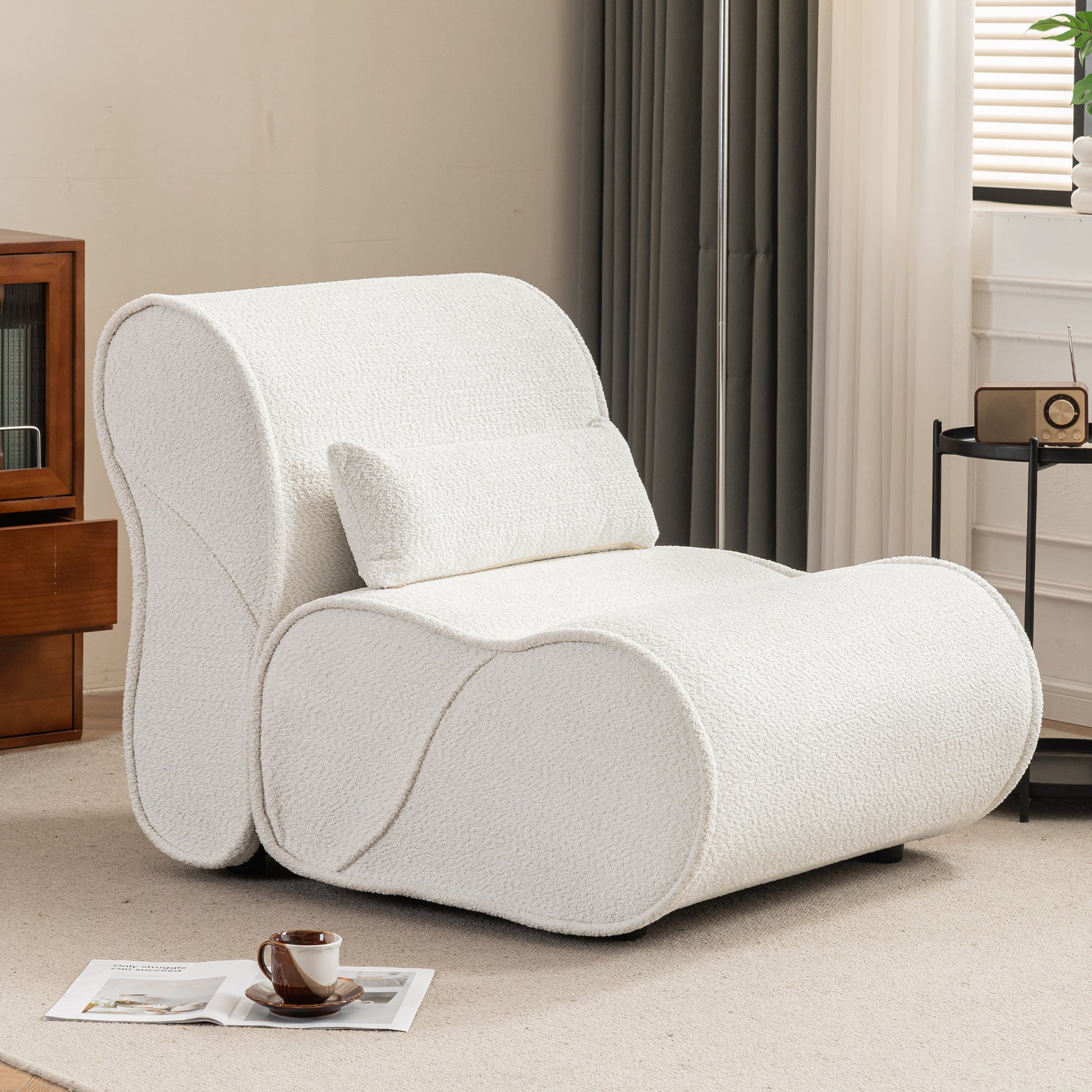 Soft Pellet Velvet Recliner Comfortable Lounge Chair With Waist Pack Padding, Modern Design, Ideal For Living Room, Bedroom Or Office Beige Beige Fabric